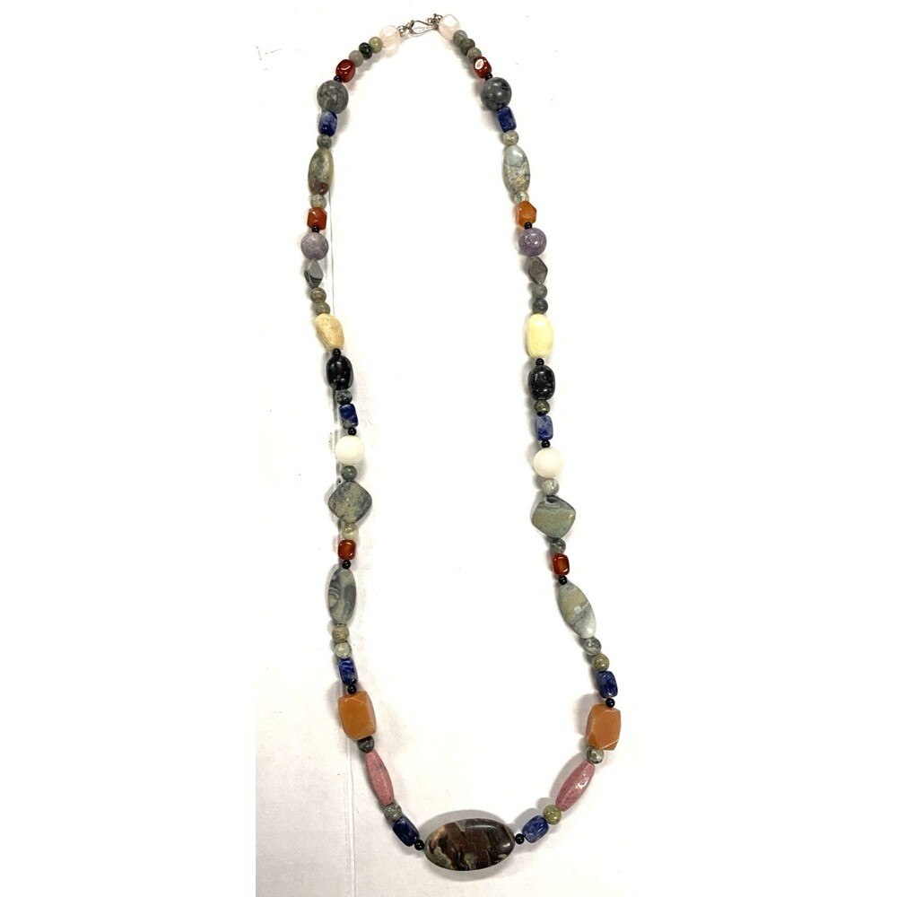 Jay King Vintage Multi Color Gemstone / Sterling Silver Mine Finds 35" Necklace